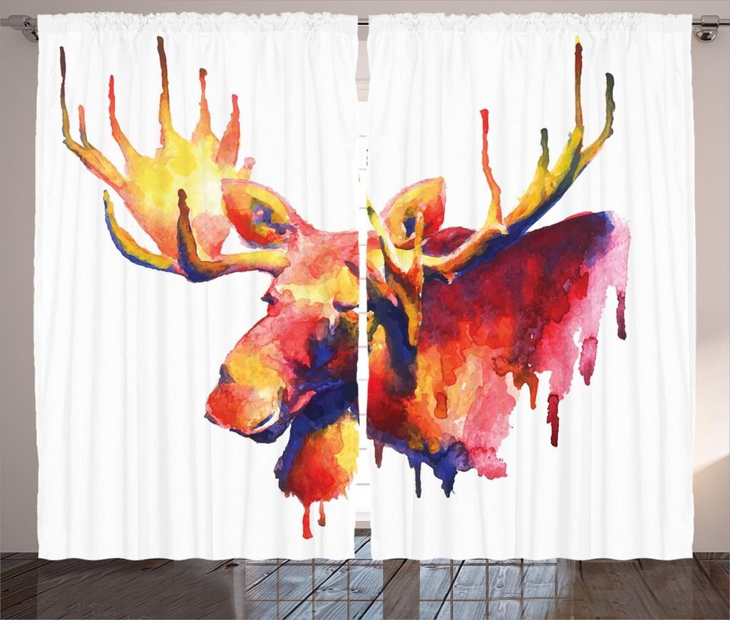 

Занавеска ABAKUHAUS Moose в деревенском стиле, психоделические акварельные краски, ленточная занавеска с рюшами для спальни, петлями и крючками, 280 x 245 см, оранжевый и розовый