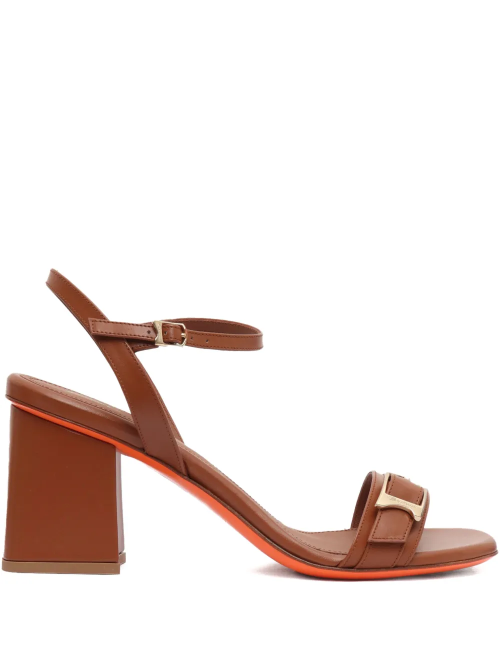 Босоножки на блочном каблуке с пряжками Santoni, коричневый