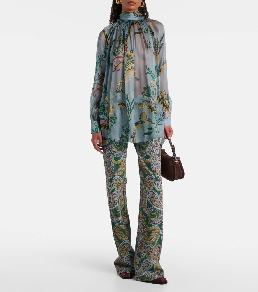 Расписной топ из шёлка с защипами Etro, Print On Pale Blue Base — фото 2