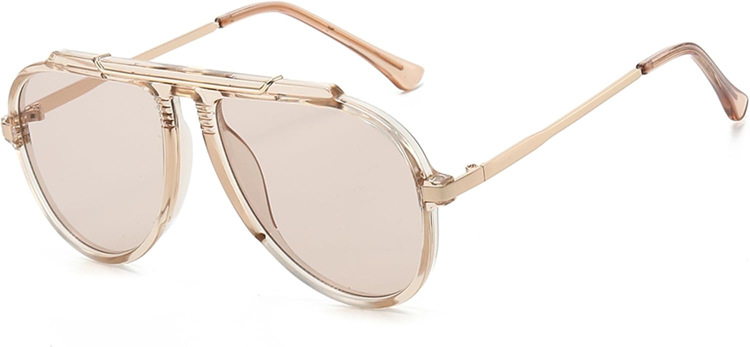 

Солнцезащитные очки-авиаторы Onrtry большого размера для женщин и мужчин в стиле ретро 70-х годов с золотистым металлическим покрытием и крупной оправой, A07 Transparent Brown Frame - Champagne Lens