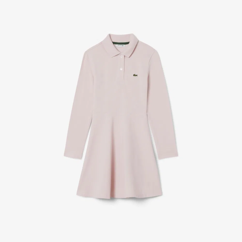 Детское платье-поло Lacoste с длинным рукавом, розовое