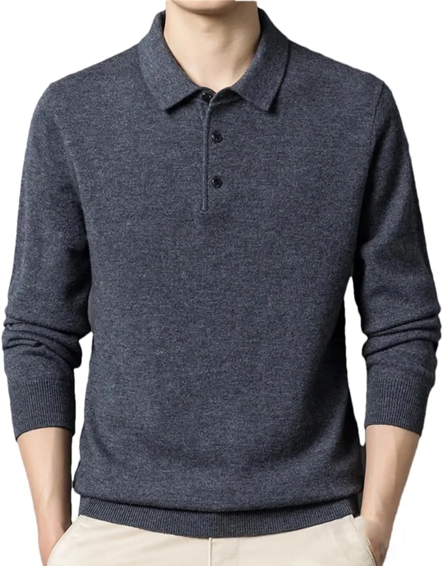 

Мужской свитер-поло с воротником и длинными рукавами