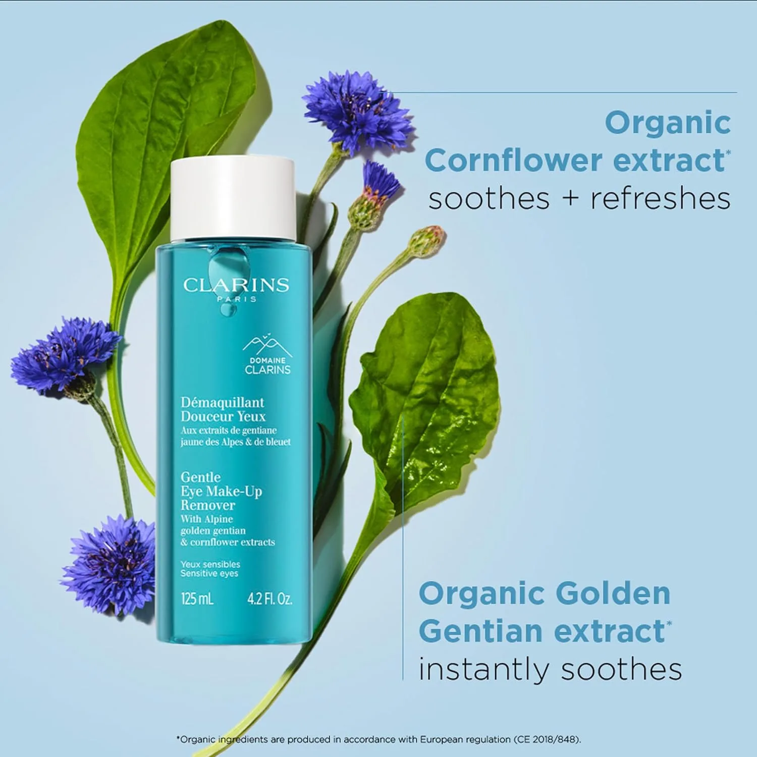 Clarins Gentle Eye Make-Up Remover, средство для снятия легкого и среднего макияжа глаз, очищает, успокаивает и смягчает, ухаживает за ресницами, без масла, протестировано офтальмологами, для всех типов кожи, 124 мл — фото 2