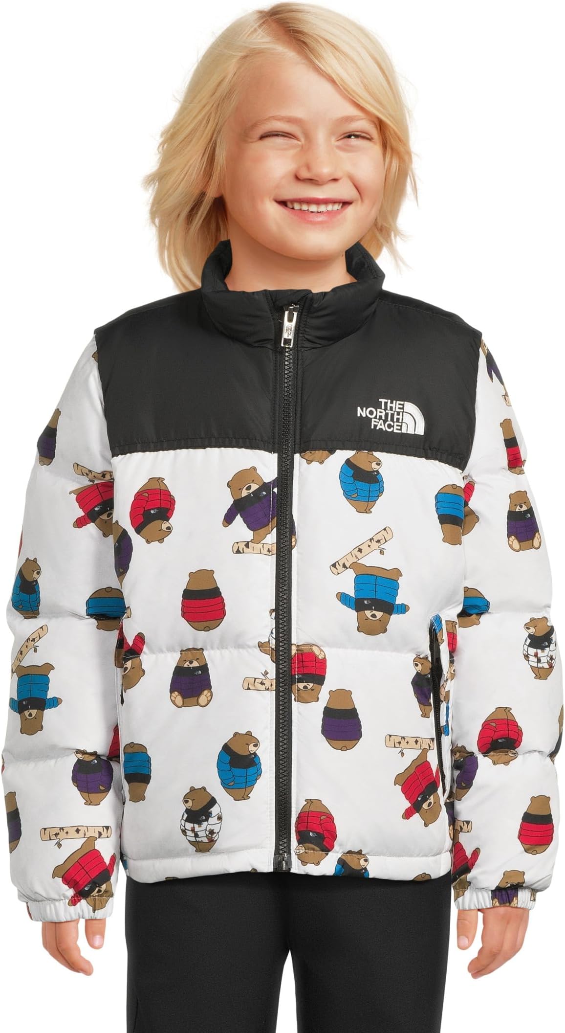 

Куртка Nuptse 1996 года в стиле ретро — принт The North Face Kids, TNF White Nuptse Bears Print