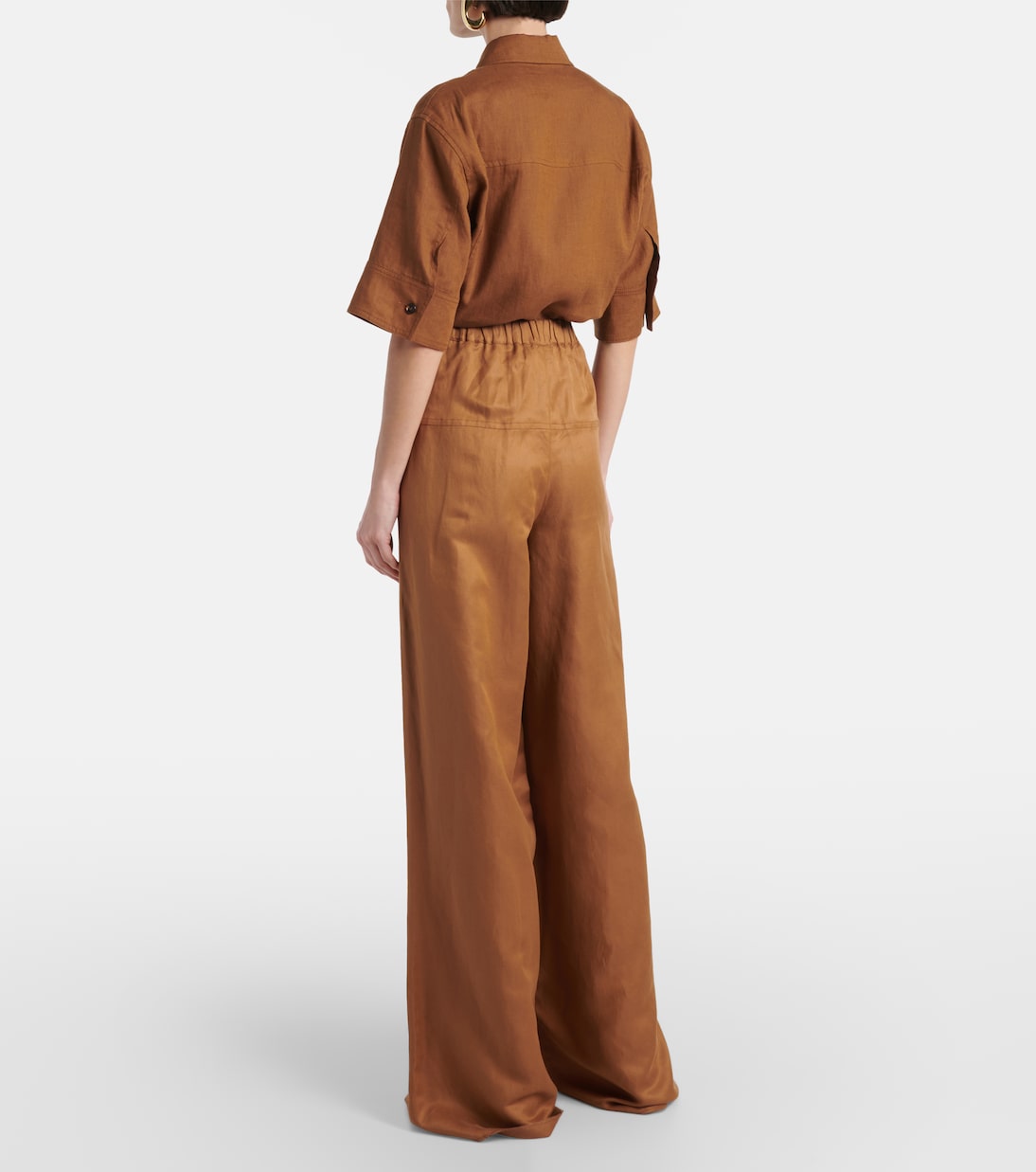Брюки Оноре из льна и шелкового твила широкого кроя Max Mara, Cuoio — фото 3