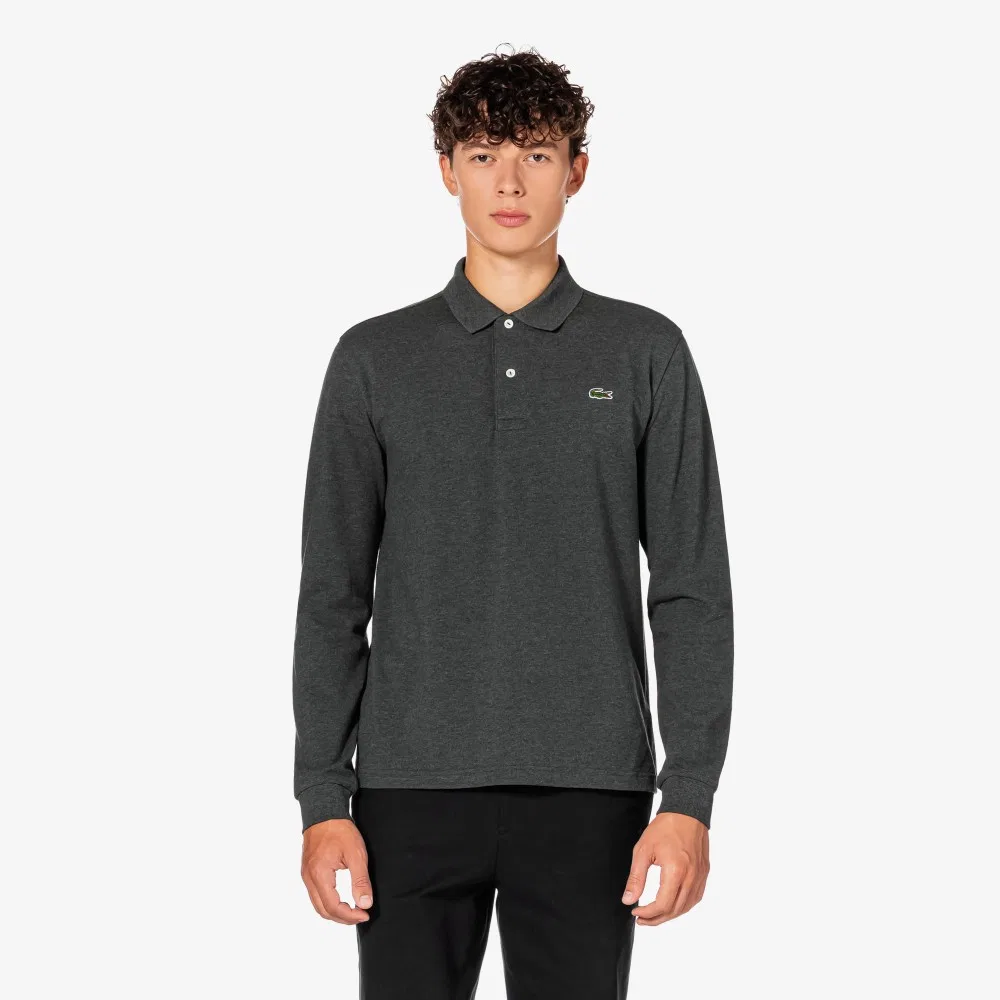 Футболка-поло Lacoste French Regular Fit Basic мужская с длинным рукавом, серый