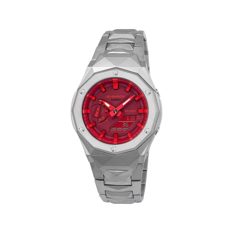 

Часы Casio G-Shock Analog-Digital 2100 Series, арт. GA-2100-4A, с фирменной алмазной огранкой, серебро/красный