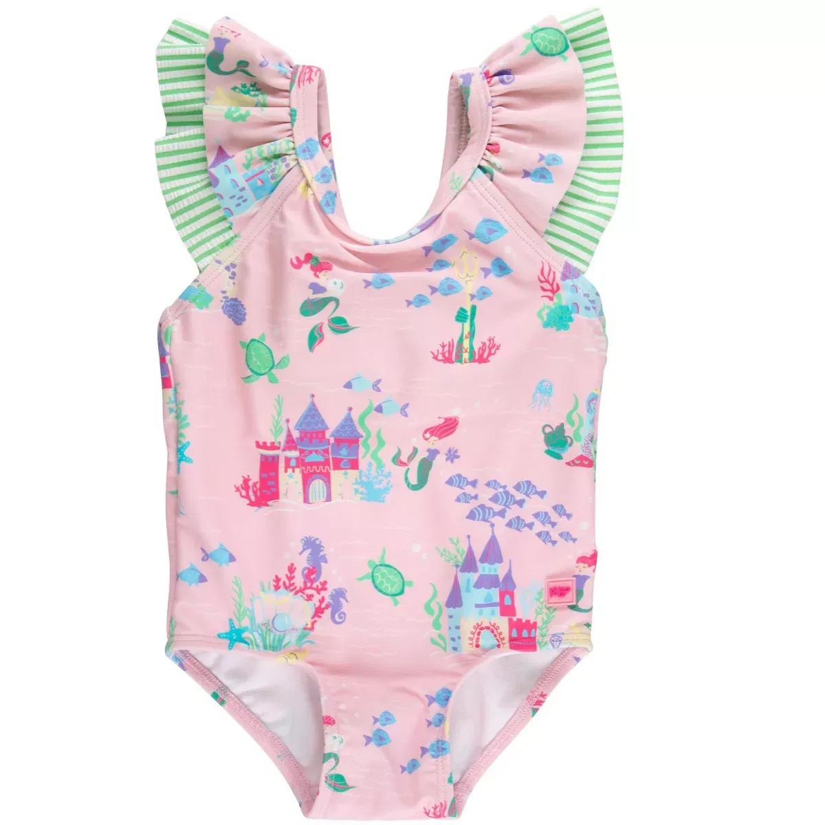 Детский купальник для девочек с принтом V-Back One Piece RuffleButts, Atlantis Mermaids