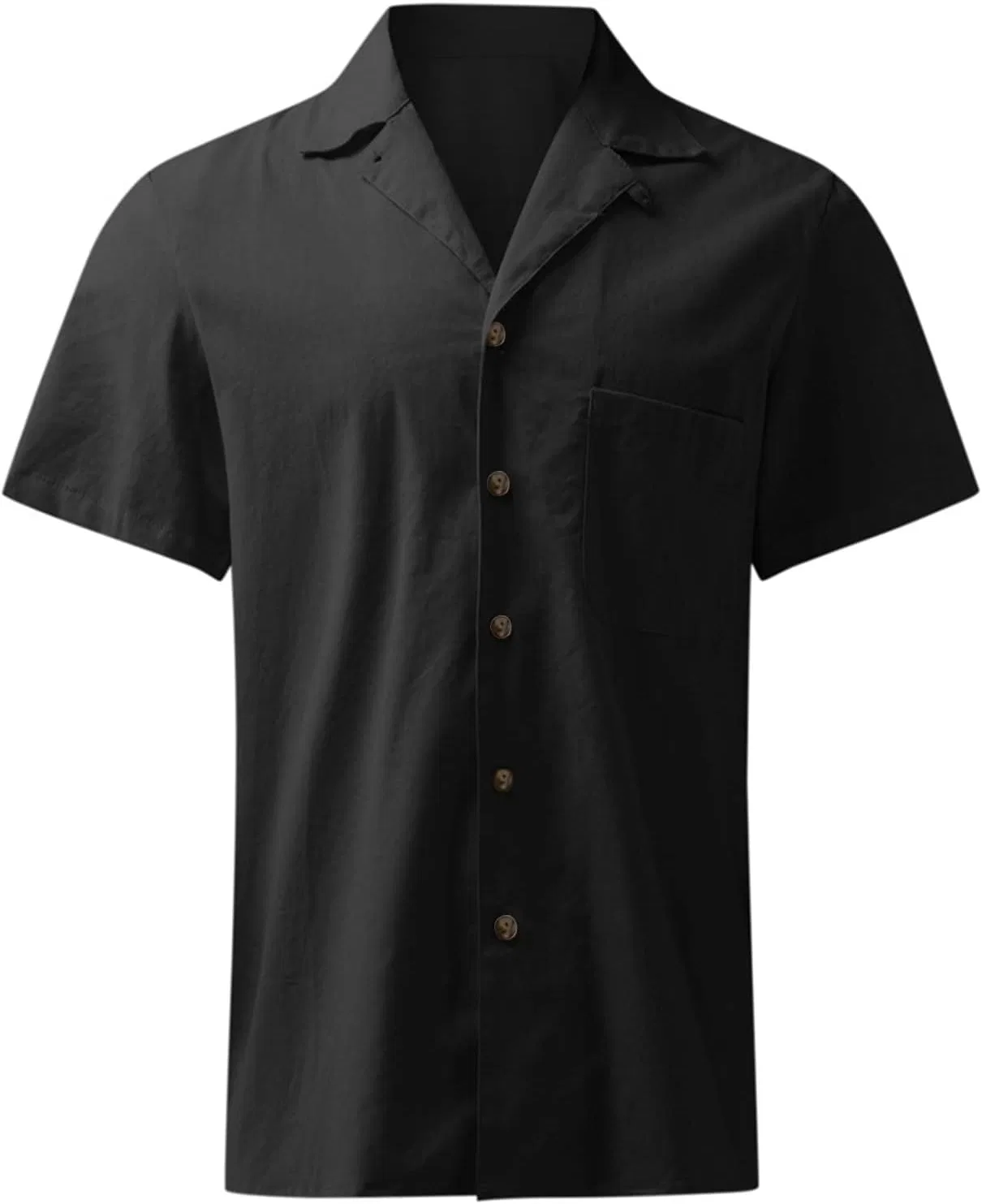 Мужская рубашка с коротким рукавом и кубинским воротником Cotton Linen, Black