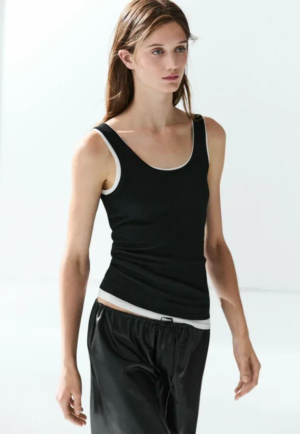 Топ хлопковый Top Massimo Dutti, черный
