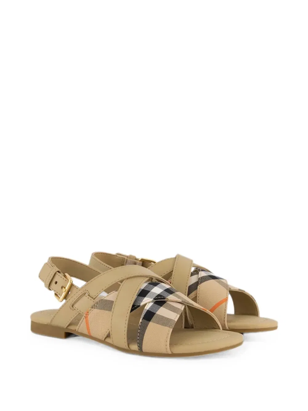 Сандалии с перекрестными ремешками и винтажным узором в клетку Burberry Kids, бежевый