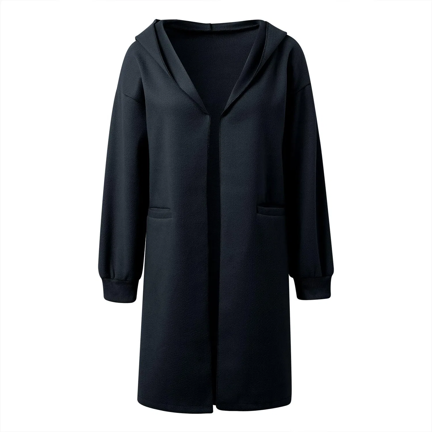 Женское пальто из плотного трикотажа с длинным рукавом, модель Cappotto in maglia spessa da donna, бренд, Nero — фото 4