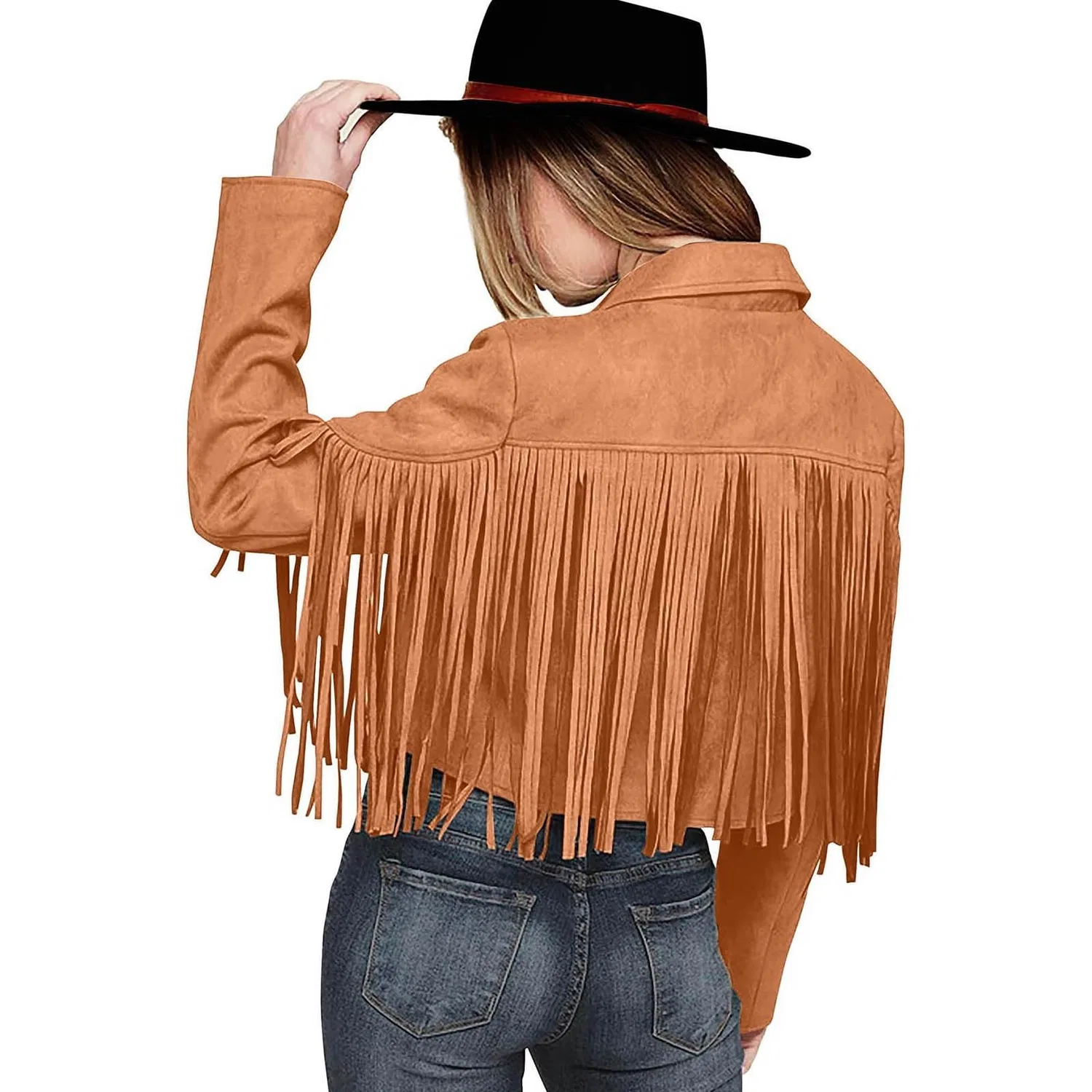 Женская кожаная куртка с бахромой Vintage Leather Jacket, Colore: Arancione — фото 2