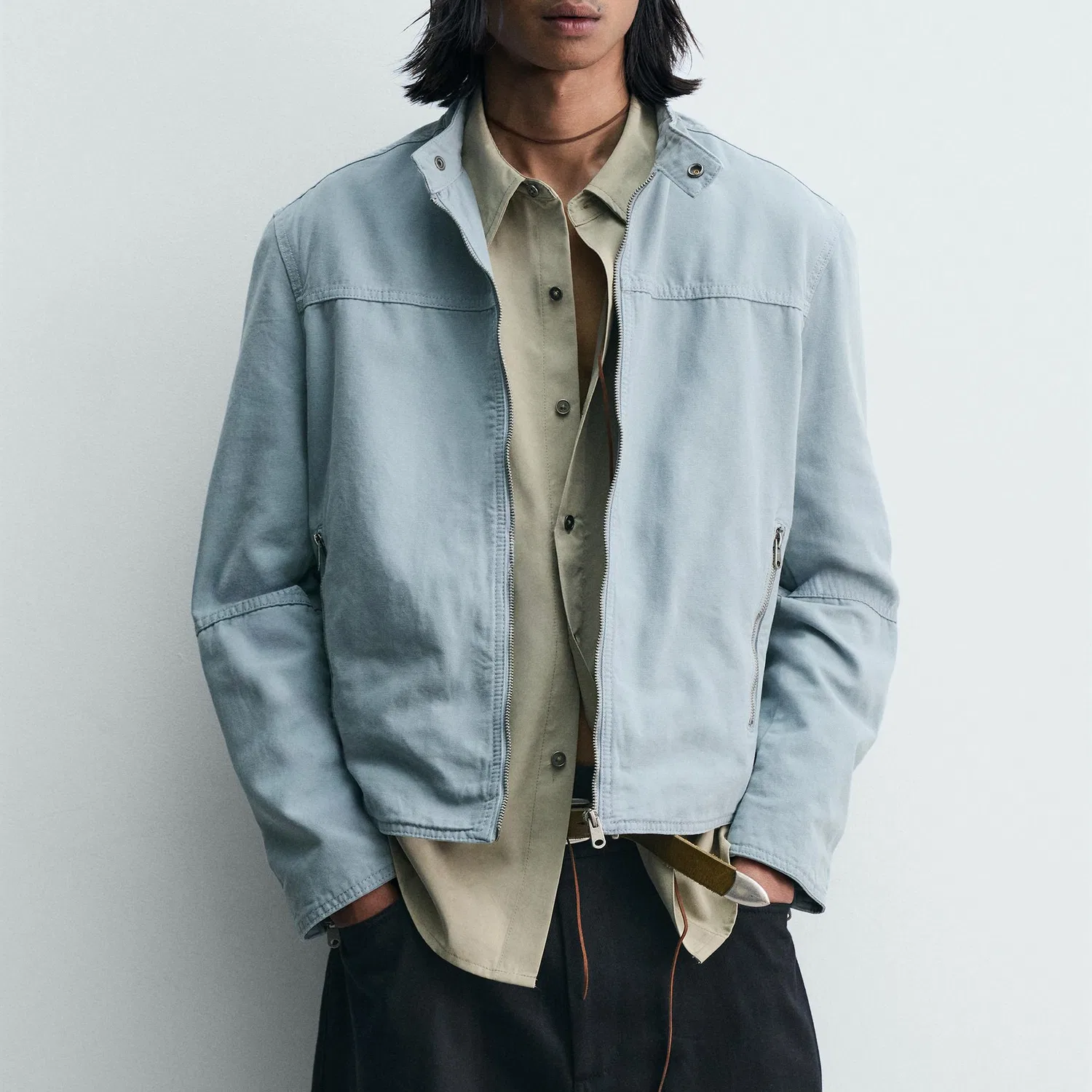 Мужская куртка с воротником-стойкой и прямым кроем Washed Sky Blue ZARA, Washed Sky Blue — фото 4