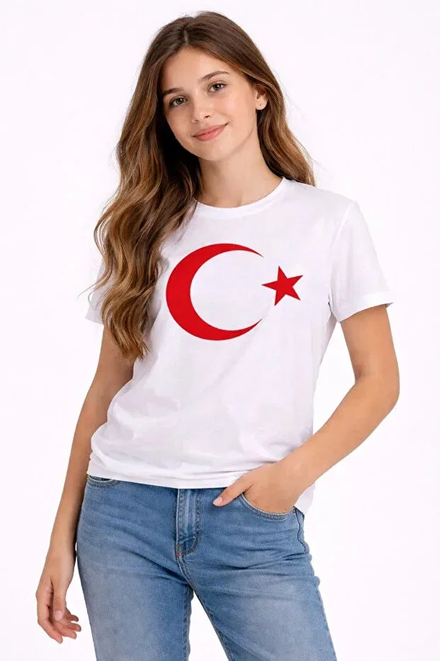 Детская футболка для девочек с принтом Moon Star Flag Printed Ecem Giyim, White — фото 3