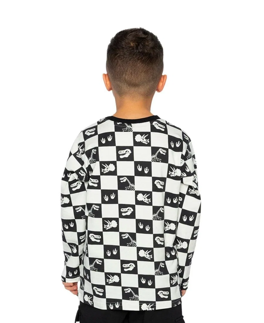 Футболка с длинным рукавом с шахматным принтом Deux par Deux, Black And White Checker — фото 4