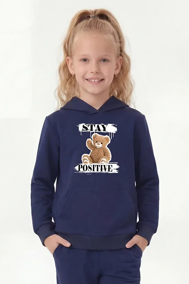 Детское худи с принтом Kangaroo pocket hooded print detailed girls' kangaroo top Panios Kids, Navy Blue — фото 2