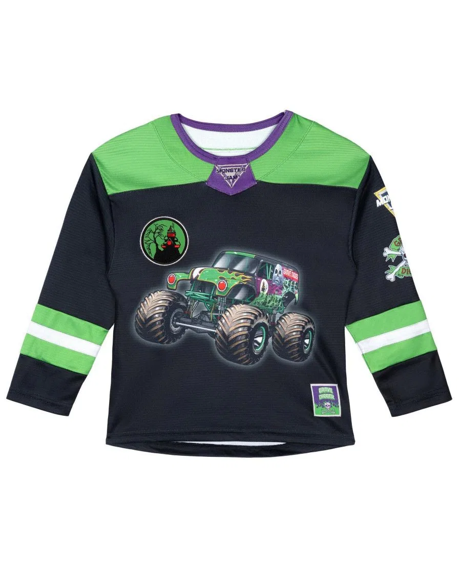 Детская хоккейная джерси с длинным рукавом, с принтом Monster Jam, Grave Digger Black