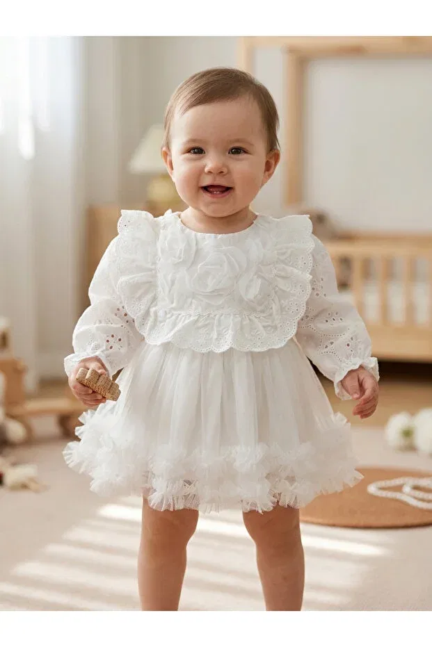 Детское боди-комбинезон с длинным рукавом Aster White Daisybelluna, White