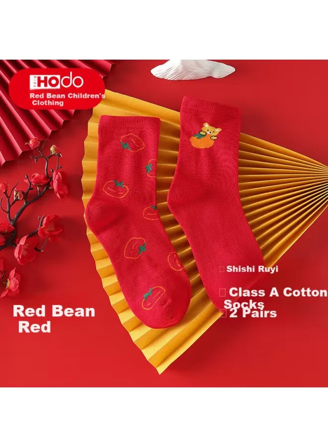 Носки детские с новогодним принтом комплект 2 пары W5009 Red Bean, красный