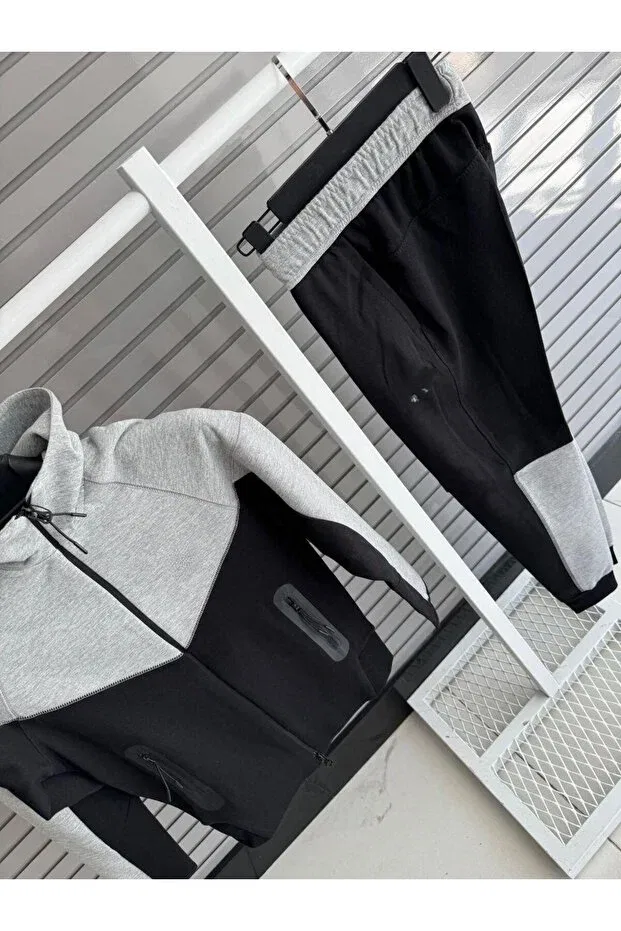 Детский комплект спортивной одежды для девочек из флиса с капюшоном Tec, Black-Gray