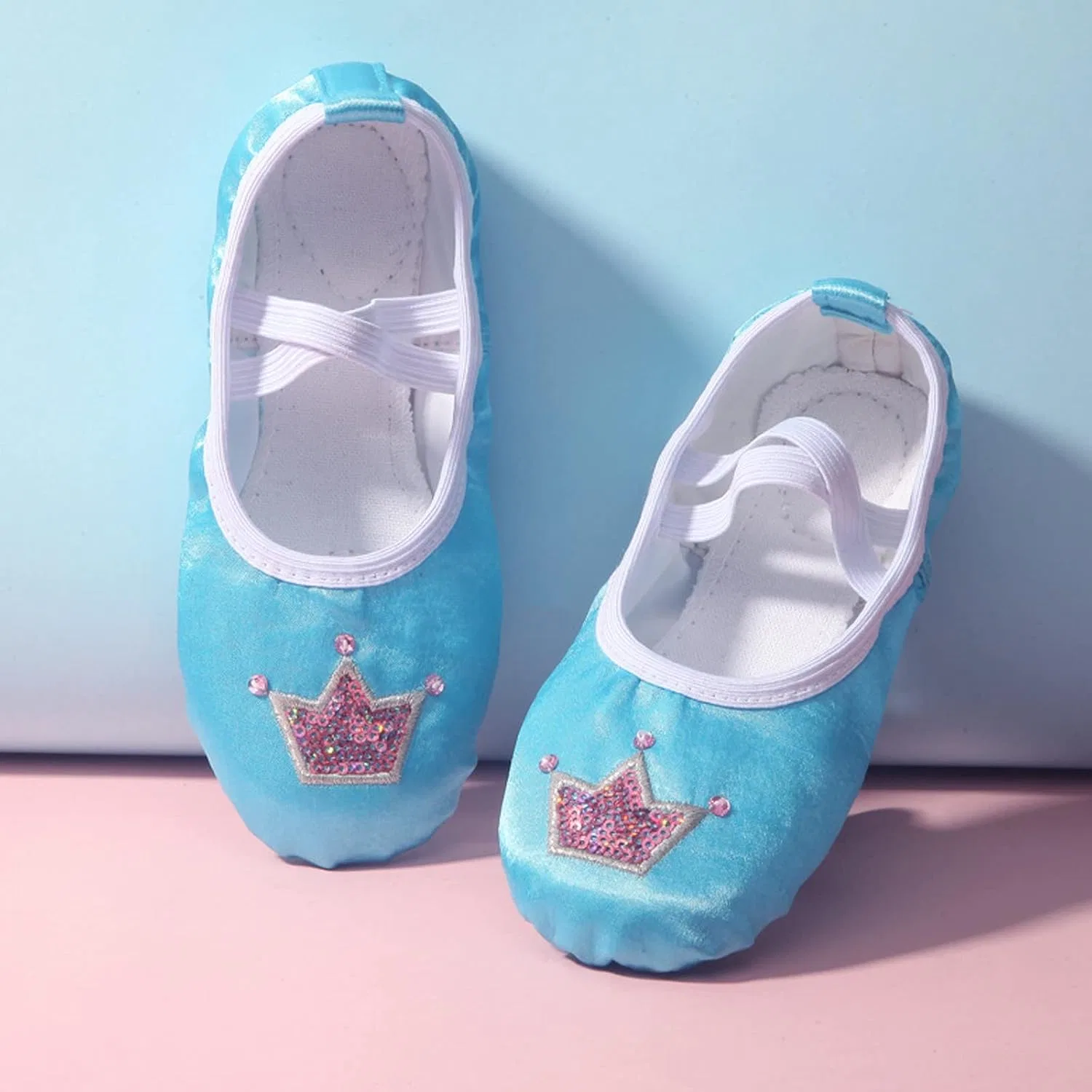 Детские балетки для девочек с принтом Star Satin, Blue — фото 2