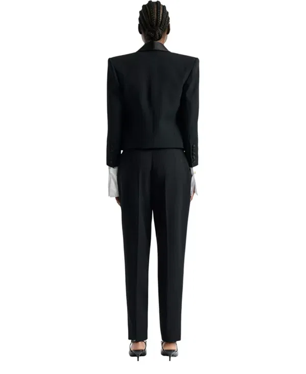 Женская куртка из шерсти Cropped grain de poudre jacket Balmain, черный — фото 3