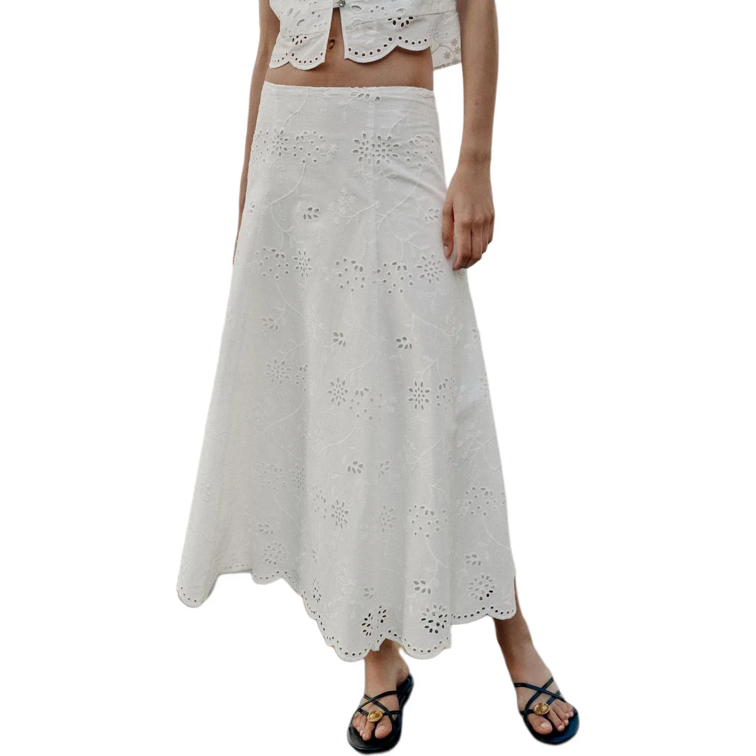 Женская юбка-миди А-силуэта белая ZARA, White — фото 4