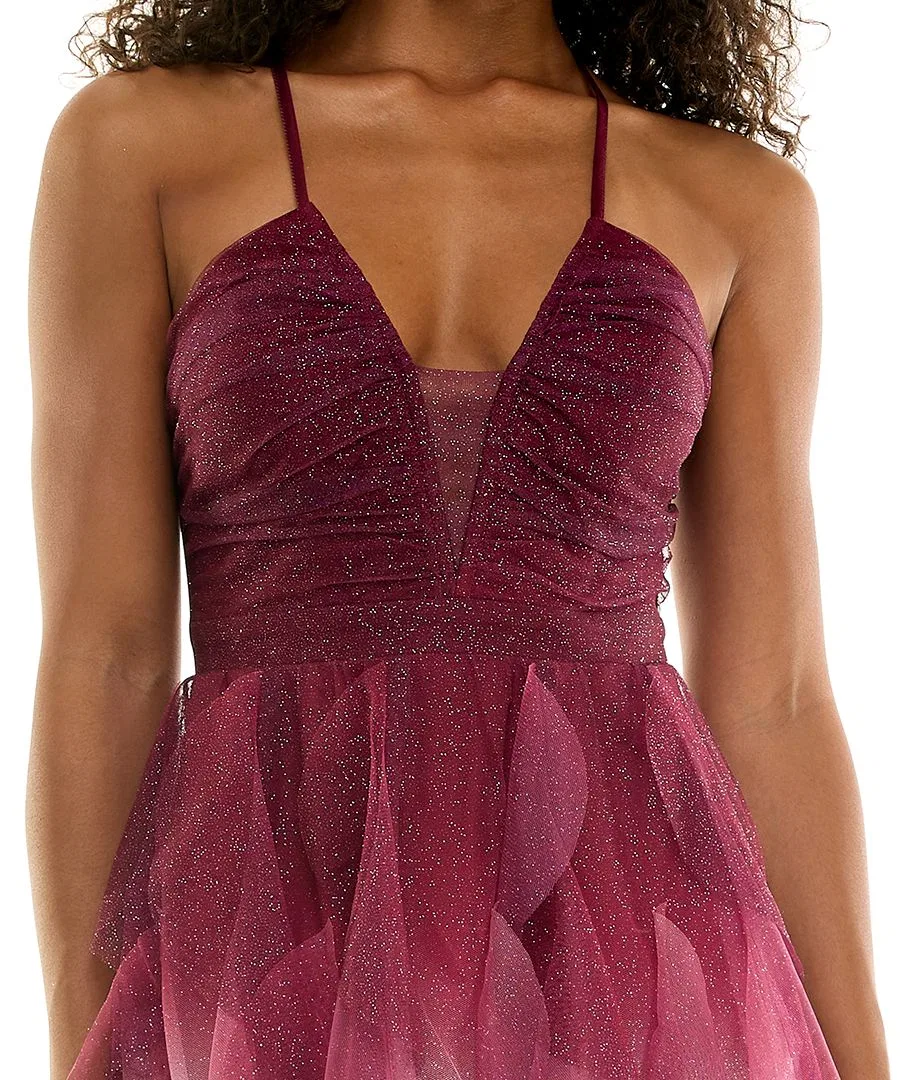 Платье с V-образным вырезом и омбре-рюшами, модель Ombre Petal pear culture, Strawberry Pink — фото 3