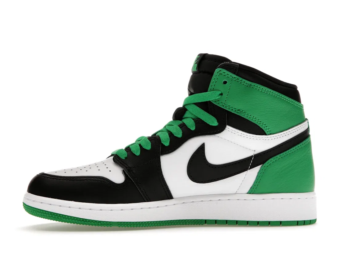 Детские кроссовки с контрастными вставками Jordan 1 Retro High OG Lucky Green, Black/Lucky Green-White — фото 3