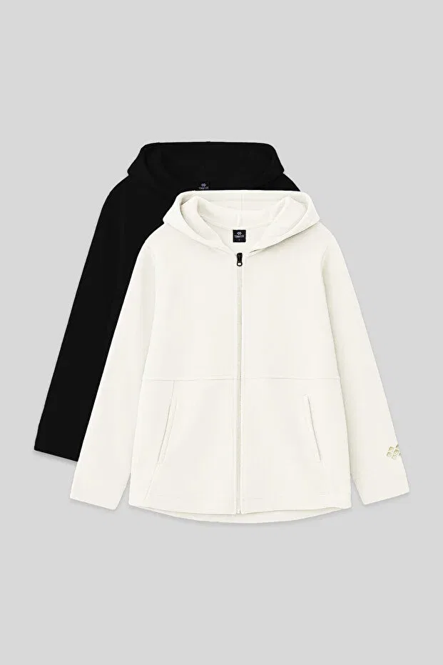 Детские свитшот для девочек с капюшоном комплект 2 шт Tommy Life, Black-Ecru