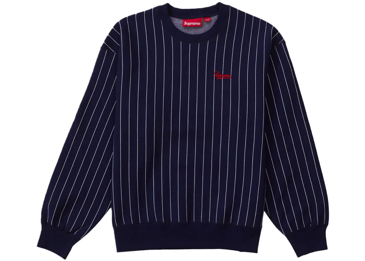 Мужской свитшот с полосками Supreme Pinstripe Crewneck, Navy