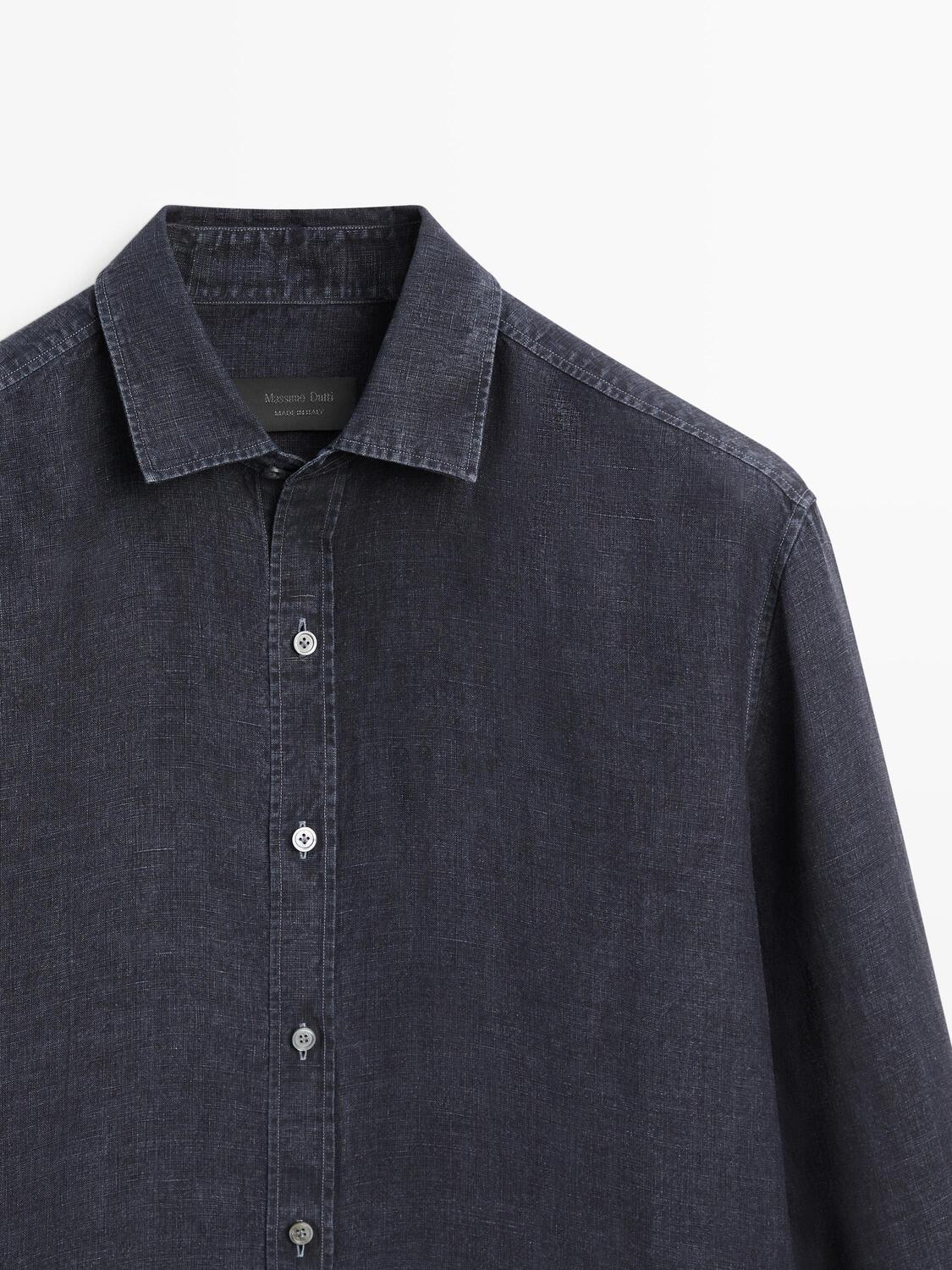 Рубашка Massimo Dutti 100% Linen Regular Fit, индиго — фото 4