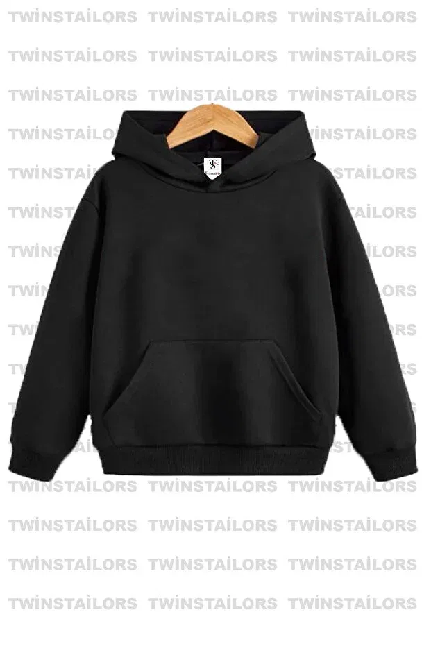 Детское худи для девочек из футера с капюшоном Twins Tailors, Black-Black — фото 2
