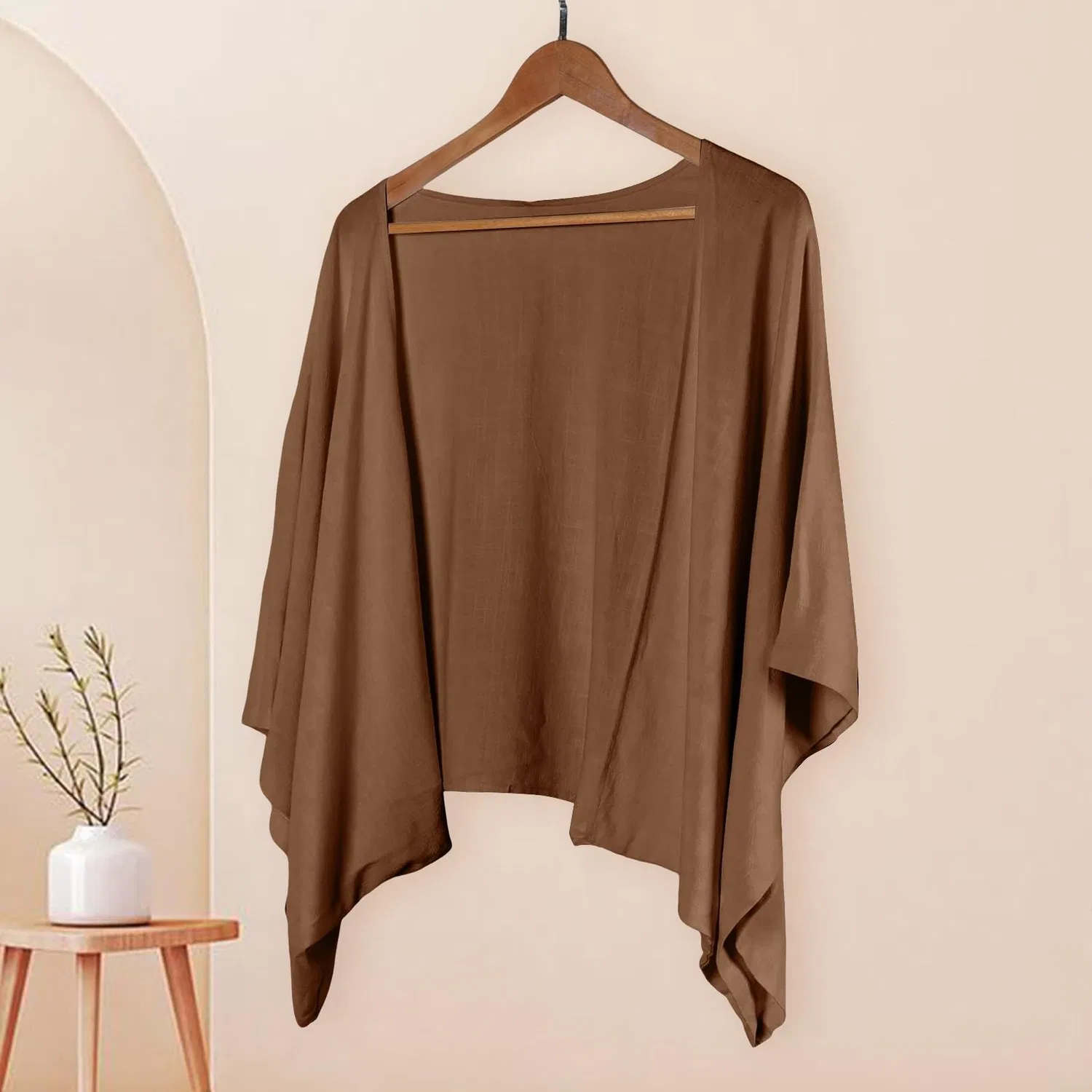 Женский кардиган-кимоно с рукавом 3/4 из хлопка и льна, Brown — фото 3