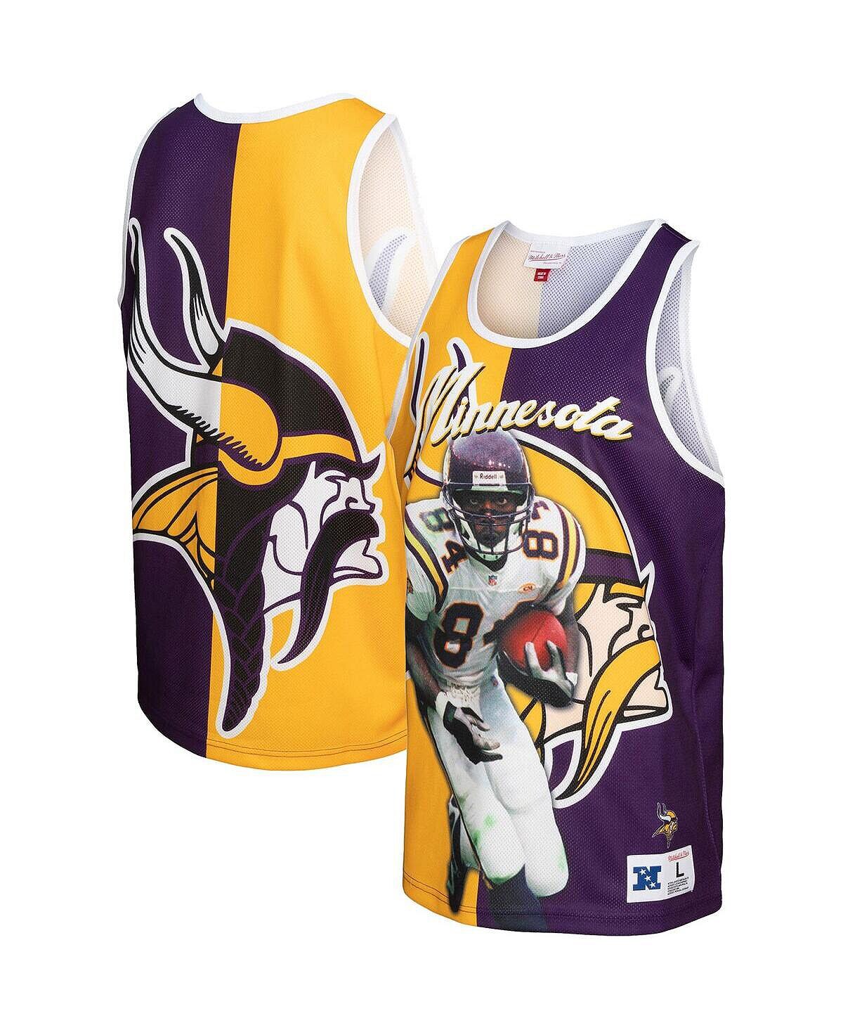 

Мужская майка randy moss purple, gold minnesota vikings с графическим принтом для пенсионеров Mitchell & Ness, мульти