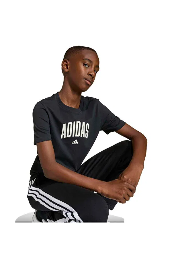 Детская хлопковое футболка с принтом Collegiate graphic Adidas, Черный — фото 2