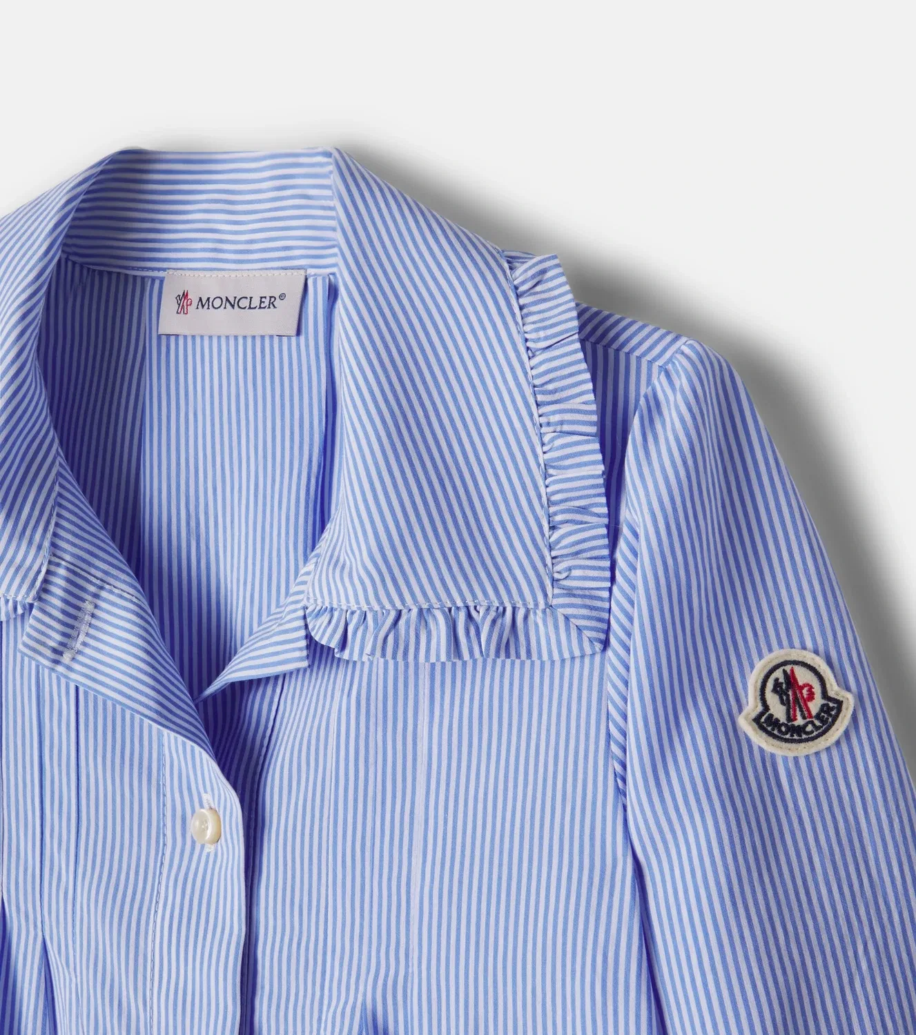 Платье-рубашка в полоску с оборками Moncler Enfant, синий — фото 3