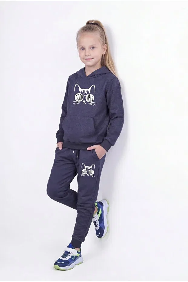 Детский спортивный комплект для девочек с принтом Fyk Kids, Smoke Grey