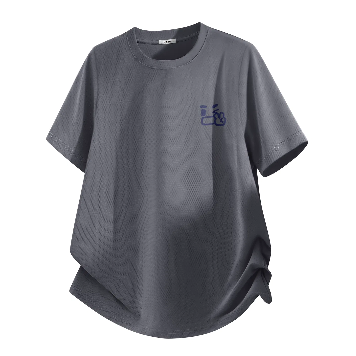 Детская футболка с принтом Ice Silk Quick Dry Dark Gray Open Mouth Peace Gesture Chest Logo MINISO, Dark Gray