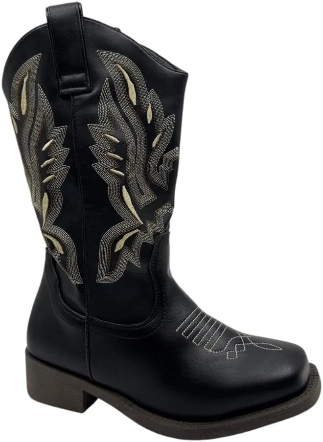 Детские сапоги для девочек с вышивкой Western Forever Link, Black/Beige — фото 4