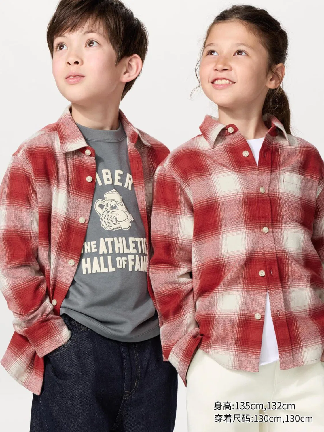Детская рубашка в клетку с длинным рукавом из фланели Uniqlo, красная