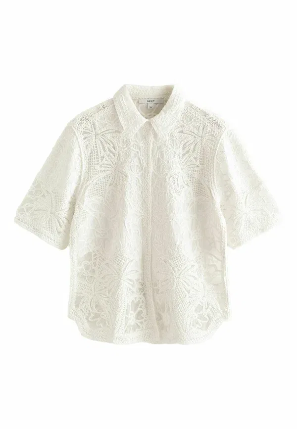 Блуза хлопковая Regular fit - Crochet short sleeve shirt - Button-down blouse Next, Ecru, экрю