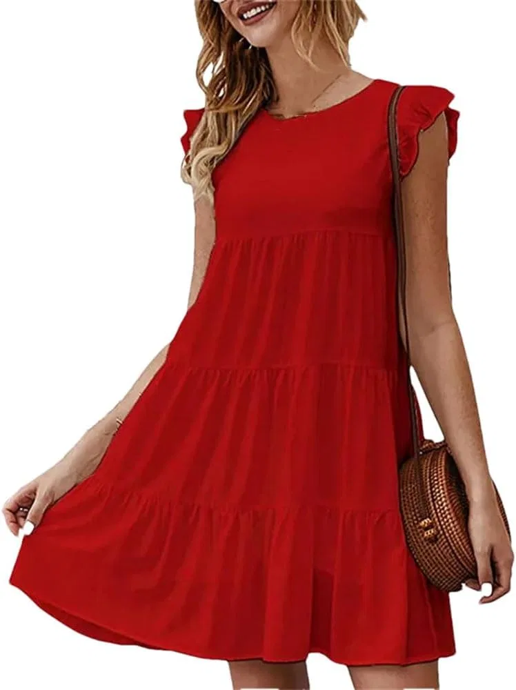 Женское повседневное платье A-силуэта Elastic Waist, Red