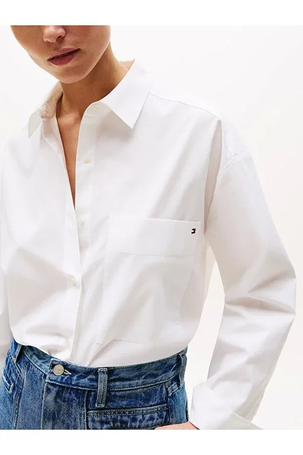 Женская рубашка классическая с длинным рукавом Basics Tommy Hilfiger, White — фото 4