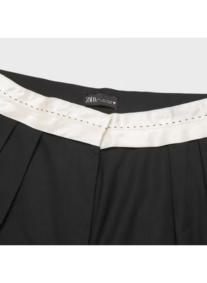 Брюки широкие с цветными вставками Zara, черно-белый — фото 4