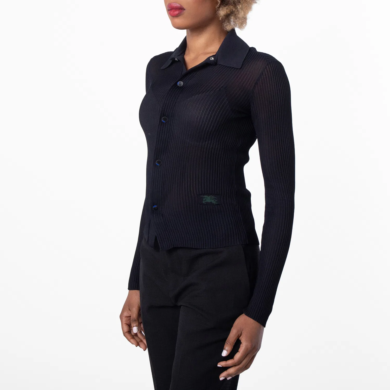 Женская рубашка из рибаны Rib Knit Shirt Burberry, Black — фото 3