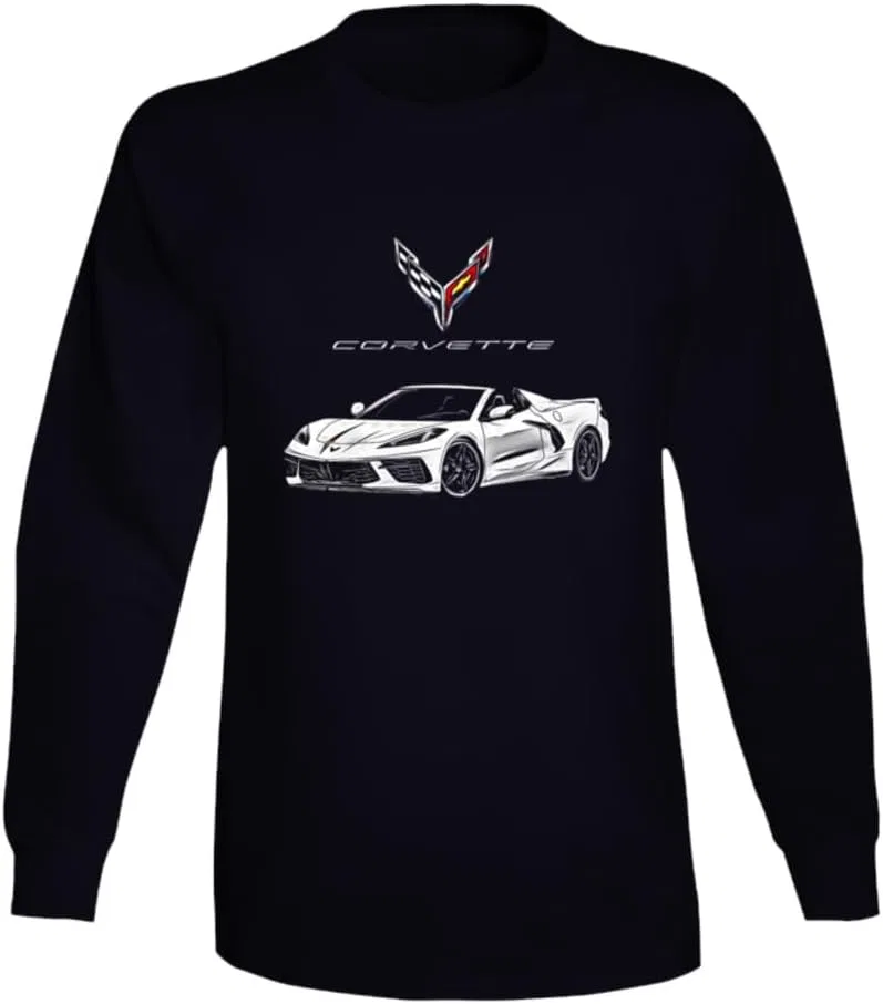 Мужская футболка с длинным рукавом C8 Vette White 2023 Sports Car, Black