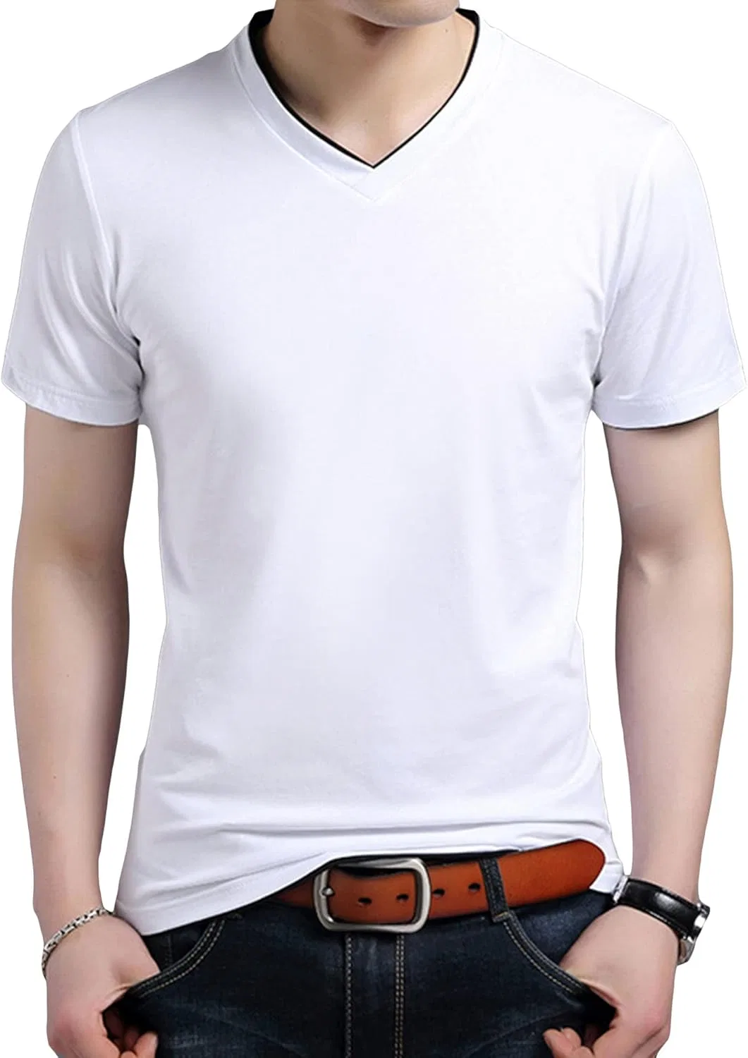 Мужская футболка поло V-образным вырезом Cotton, White