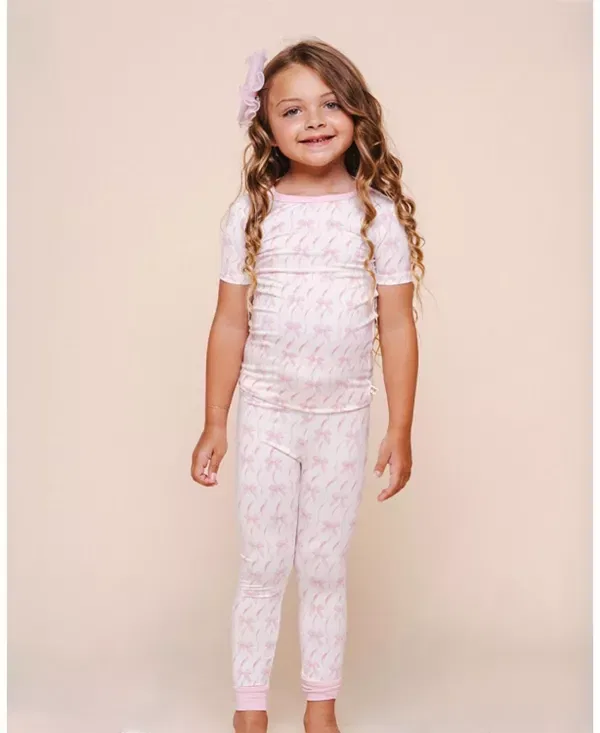 Детский комплект пижам из бамбука для девочек Little Kid Big Kid Petite Hailey, Pink Bow — фото 3